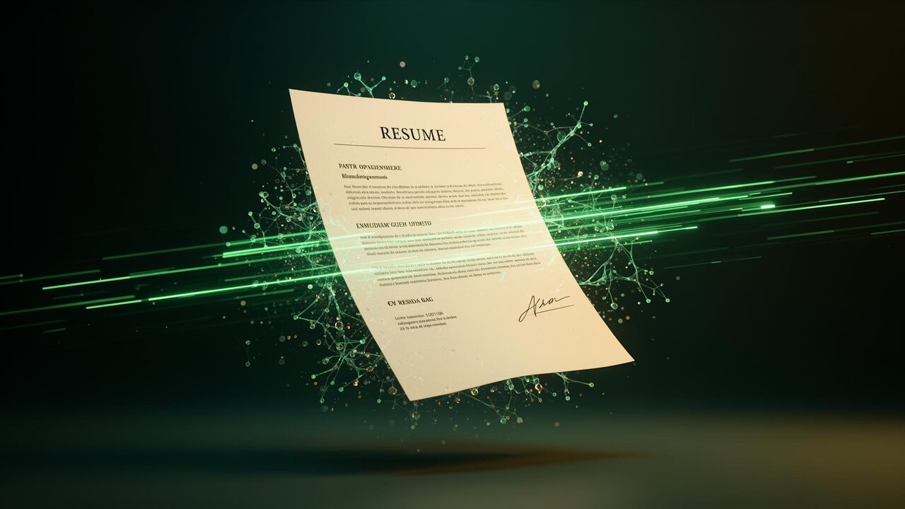 Professional reviewing an AI-tailored resume on a laptop